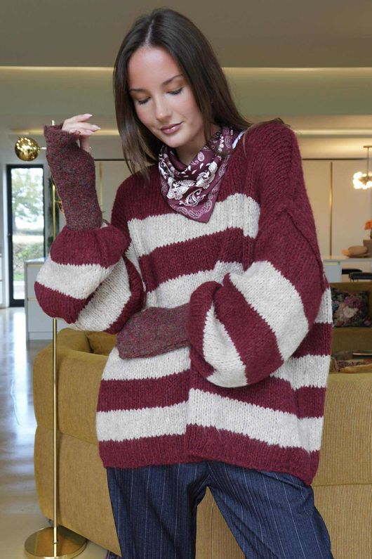 Big Softie Block Stripe Cobain Knit Burgundy /16=